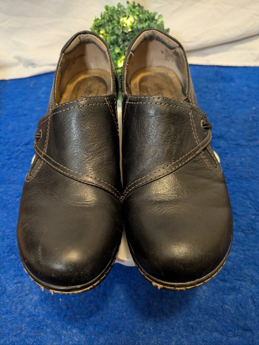 Softspots Black Leather Comfort Clogs Slip On Wedge Loafers Size 9.5 (40)